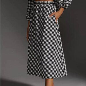 Anthropologie Maeve Gingham Plaid Pull-on Midi Skirt